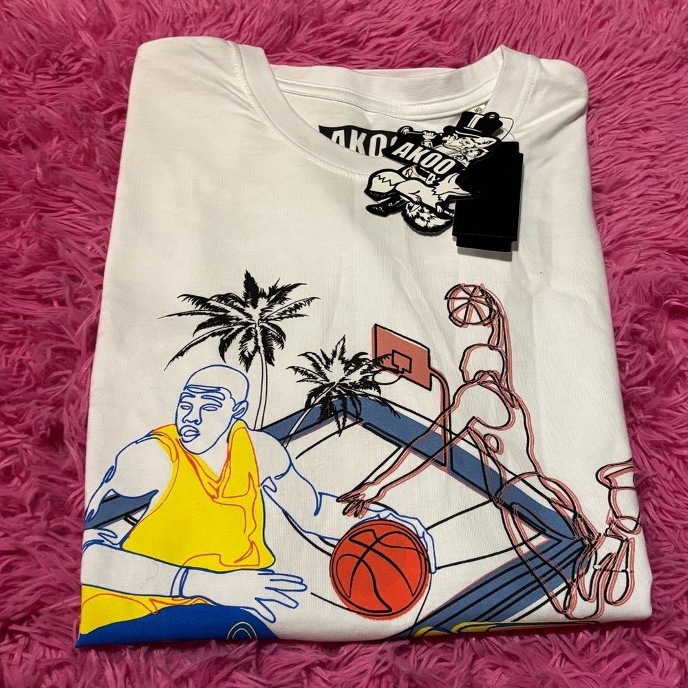 Akoo Graphic Short Sleeve White Cotton Tee Men Size Medium